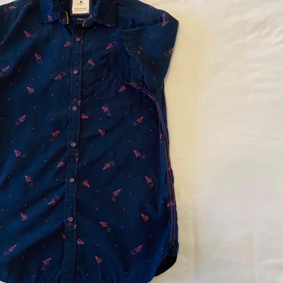 Cactus Man-Men's Short Sleeve Button‎ Down-Slim Fit-Navy Blue/Pink Airplanes- S - Picture 8 of 8